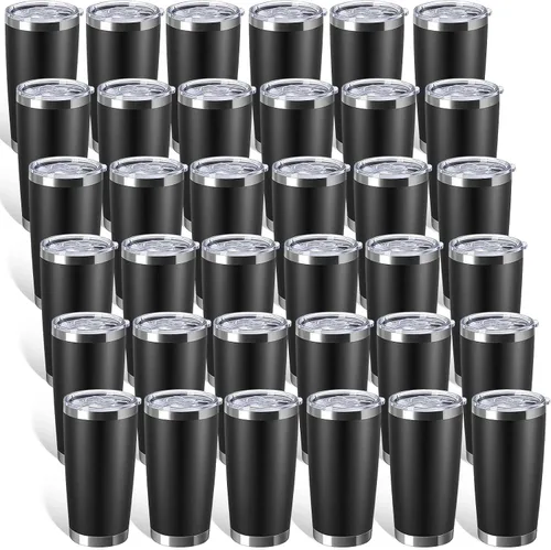 Miniatura 13 de Sieral Paquete de 36 vasos de acero inoxidable a granel con tapa, aislamiento al vacío de doble pared, taza de café de viaje con recubrimiento