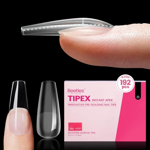 Miniatura 30 de Beetles Tipex - Uñas postizas con ápice instantáneo, 192 uñas, preconstruidas y pregrabadas, largas, cuadradas, fuertes y gruesas, uñas postizas a