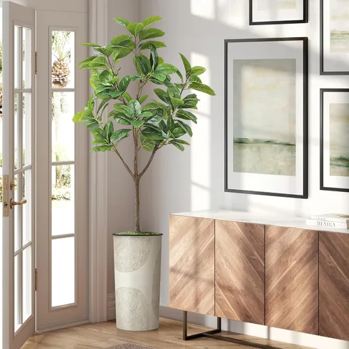 Miniatura 8 de Árbol artificial en maceta de diseño opcional, palmera tropical areca falsa de seda para decoración del hogar en interiores y exteriores, altura