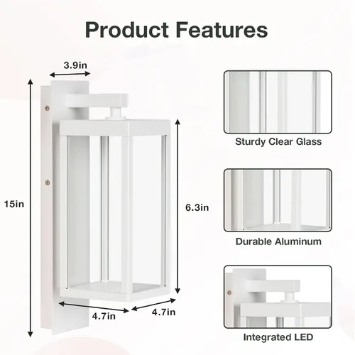 Miniatura 7 de Aplique de pared para exteriores, faroles de pared impermeables exteriores, moderna lámpara exterior negra con pantalla de vidrio transparente