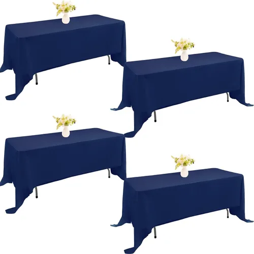 Miniatura 35 de Paquete de 4 manteles rectangulares de poliéster lavables de 60 x 102 pulgadas, color blanco, para mesas de comedor, bodas, bufés, fiestas