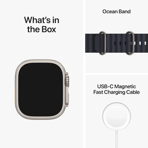 Miniatura 8 de Apple Reloj inteligente Ultra [GPS + celular de 1.929 in] con caja de titanio resistente y banda de medianoche del océano. Monitor de fitness