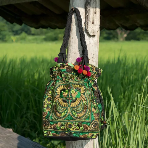 Miniatura 5 de changnoi Bolsa de mano con cordón hecho a mano, bolsa de compras bordada Hmong Tribes