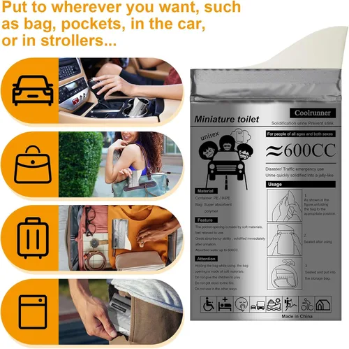 Miniatura 7 de Coolrunner Disposable Urine Bags, 8/12/20/50 Pack Camping Pee Bags for Men Women, Disposable Urinals Vomit Bags for Travel Urinal Toilet Traffic Jam