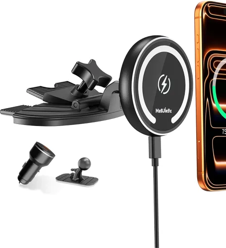 Miniatura 8 de MAGJIEYX Cargador magnético de montaje en coche con ranura para CD para iPhone 17, 16, 15-12, 3 veces estable en carreteras con baches, soporte