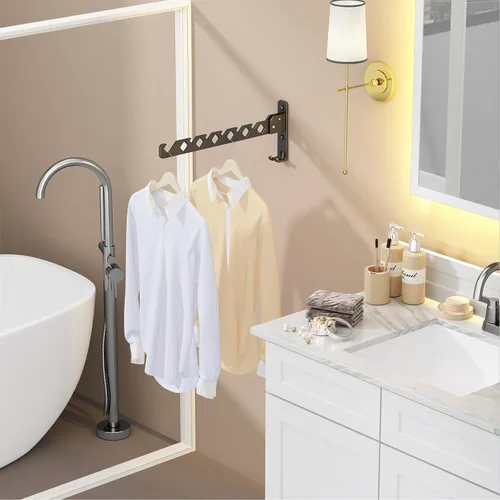 Miniatura 9 de Tendedero de Pared para Secar Ropa, Colgador de Ropa de Pared Plegable, Gancho Colgador de Lavandería para Baño, Perchero de Pared Interior, Negro