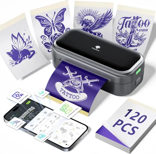 Miniatura 9 de Phomemo TP31 - Impresora de plantillas de tatuajes, mini fabricante de tatuajes temporales con 30 piezas de papel de transferencia, máquinas