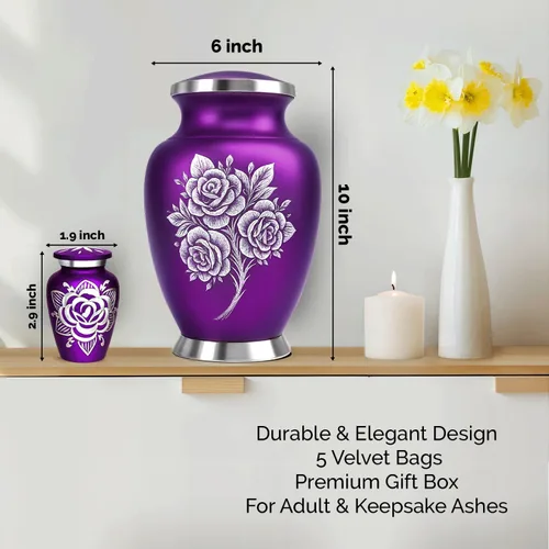 Miniatura 3 de Urnas de cremación para cenizas humanas adultas – Urna funeraria para mujeres cenizas con juego de recuerdo – Elegantes urnas conmemorativas