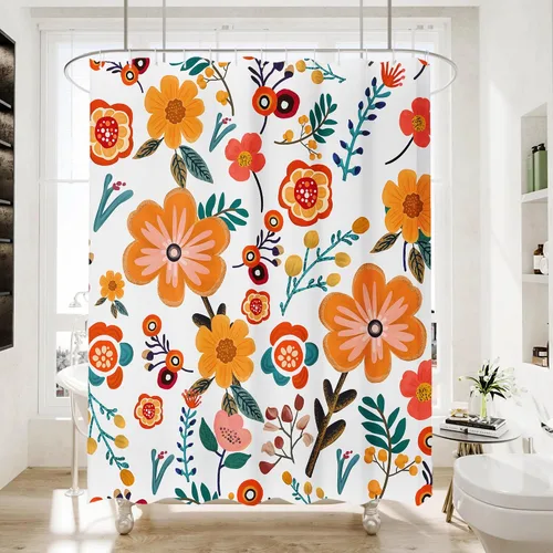 Miniatura 23 de Cortina de ducha bohemia, tela de poliéster repelente al agua con estampado floral bohemio para decoración de baño, 72 x 72 pulgadas