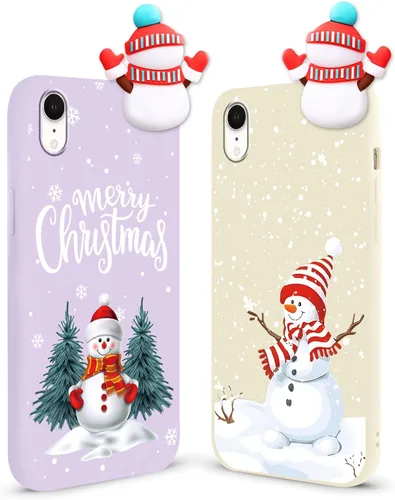 Miniatura 34 de Paquete de 2 fundas navideñas lindas para iPhone 13 Pro, patrón rojo 3D de muñeco Papá Noel muñeco de nieve Feliz Navidad de silicona suave TPU