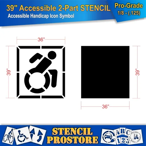 Miniatura 2 de Plantillas de pavimento – 39 pulgadas – Plantilla de símbolo de icono accesible con fondo (2 piezas) – 39 x 36 x 1/8 pulgadas (128 mil) – Grado