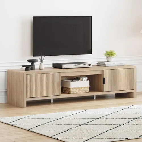 FATORRI Soporte de TV para televisores de hasta 75/65/55 pulgadas, centro de entretenimiento de madera con almacenamiento, consola multimedia de