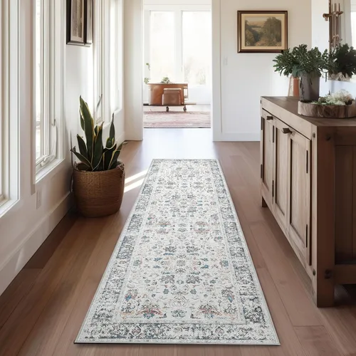 Miniatura 18 de jinchan Alfombra de entrada de 2 x 3 pulgadas, lavable, diseño floral vintage, tapete pequeño para interiores, bohemio, ligero, delgado