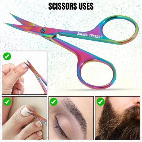 Miniatura 4 de Tijeras de uñas para uñas, cejas, bigote, facial, nariz, oído, peluquería, multiusos, tijeras de belleza pequeñas, cuchillas curvadas y afiladas