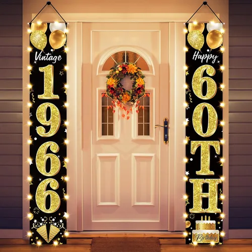 Miniatura 10 de Cartel de fiesta de cumpleaños número 18 con luces LED para hombres y mujeres - Carteles de puerta de cumpleaños número 18 en negro y dorado vintage