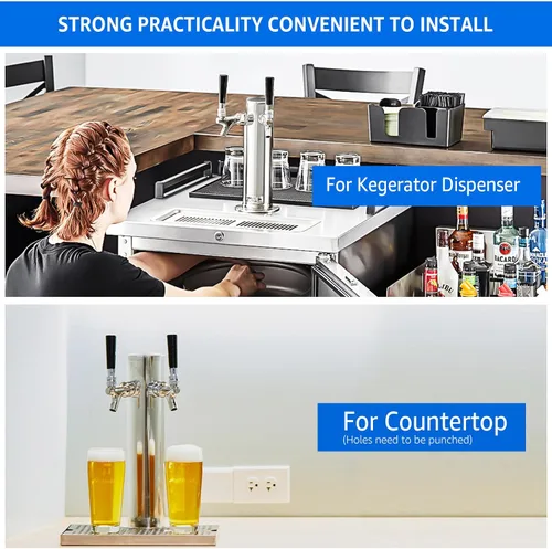 Miniatura 6 de MRbrew Kegerator - Dispensador de torre de grifo de cerveza con doble grifo, torre de cerveza, dispensador de cerveza de barril de acero inoxidable