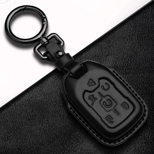 Miniatura 4 de Tukellen Compatible con funda de llave de cuero Chevrolet con llavero, compatible con Silverado GMC Sierra 2019 2020 2021, Negro
