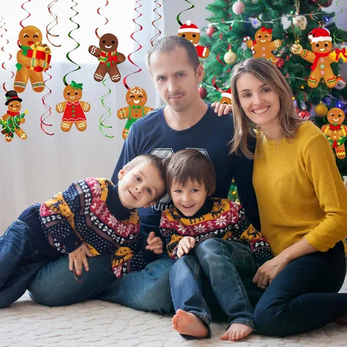 Miniatura 7 de Namalu 54 piezas de remolinos colgantes de hombre de jengibre de Navidad, decoraciones de hombre de jengibre para fiesta, remolinos colgantes