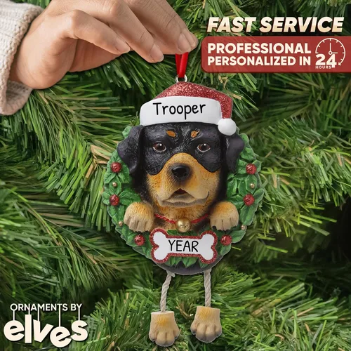 Miniatura 2 de Adornos de Navidad personalizados 2024 por Elves - Corona Rottweiler para amantes de los perros, regalos personalizados para la primera Navidad