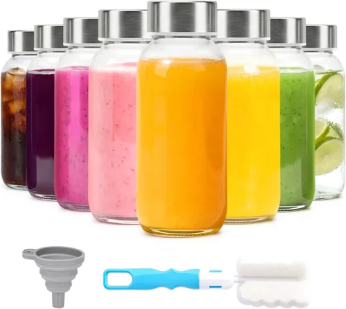 Miniatura 11 de Luxfuel Botellas de vidrio transparente de 24 onzas con tapas, botellas de agua de vidrio reutilizables con tapa de acero inoxidable para jugos