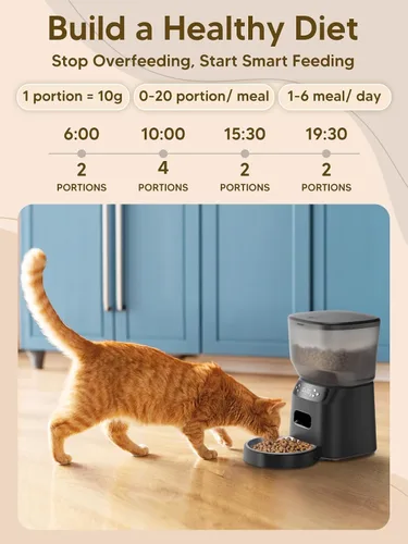 Miniatura 4 de Alimentador automático para gatos y fuente de agua, dispensador de alimentos secos para gatos con temporizador de 4 litros/16 tazas, llamada