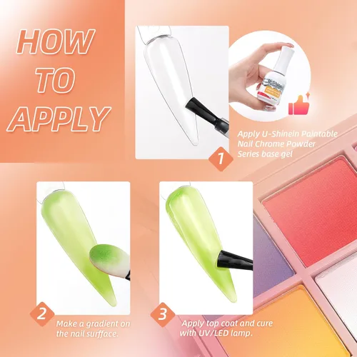 Miniatura 3 de Set de paleta de polvo de pigmento para uñas, 16 colores Ombre con 100 piezas de esponjas y pinzas, uñas francesas Aura Ombre, pincel de uñas