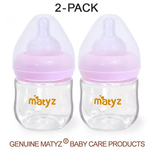 Miniatura 7 de Matyz Paquete de 2 biberones de vidrio para lactancia materna con tapas (rosa, 4 onzas), biberones de cuello ancho para lactancia materna, biberones