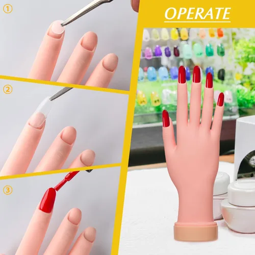 Miniatura 5 de Paquete de 2 puntas de uñas de práctica, herramienta de mano de entrenamiento de arte y 1 par de práctica de pie falso, herramienta de manicura