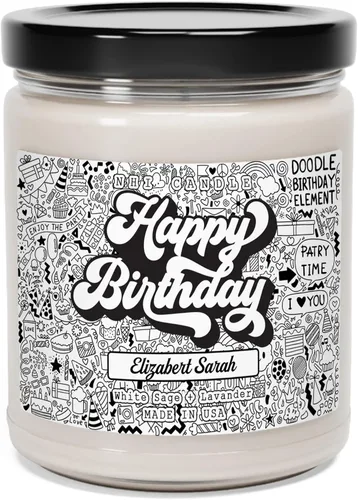 Miniatura 8 de NHI - Vela personalizada de feliz cumpleaños, vela con nombre personalizado, vela perfumada de cera de soja para el hogar, tarro transparente de 9