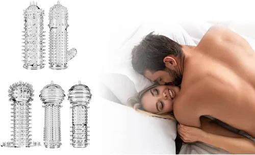 Miniatura 3 de Funda de silicona para el pene reutilizable, con textura elástica, con tachuelas, juego de mangas elásticas para el pene, anillos para el pene