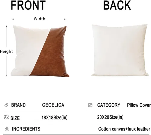 Miniatura 4 de Juego de 2 fundas de almohada de lino blanco con retazos de piel sintética, modernas, minimalistas, rústicas, lisas, bohemias para sofá, sala