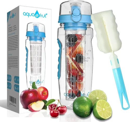 Miniatura 9 de AquaFrut - Botella de agua con infusor de frutas de 32 onzas, sin BPA, botella deportiva de infusión de frutas, tapa abatible con boquilla