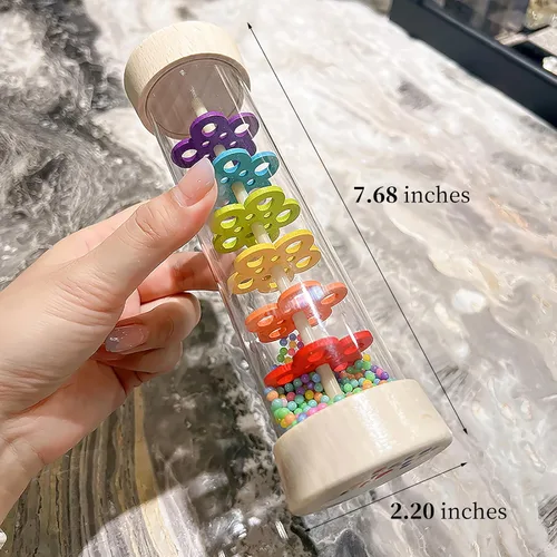 Miniatura 6 de WODI - Palo de lluvia de madera, juguetes Montessori para bebés de 6 a 12 meses, juguete sensorial de desarrollo sensorial, gotas de lluvia