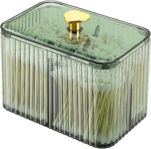 Miniatura 6 de DASITON Soporte acrílico Qtip, tarros de baño con tapa, dispensador de tarro de boticario para bola de algodón, hisopo, almohadillas redondas, hilo