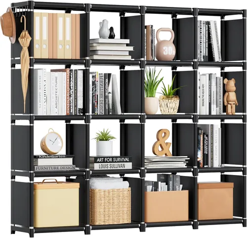 Miniatura 12 de Mavivegue Estante para libros, organizador de almacenamiento de 6 cubos, estantería de bricolaje, estantería de cubo de metal, estantería alta
