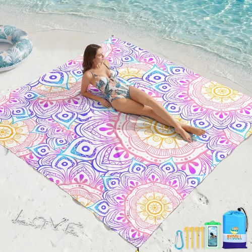 Miniatura 23 de BYDOLL Manta de playa impermeable a prueba de arena, 78 x 81 pulgadas, 78 x 110 pulgadas, grande, libre de arena, ligera, resistente a la arena