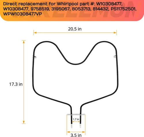 Miniatura 4 de 9758519, AP6019197, PS11752501, W10308477, 3195067, 8053713, 814432 Elemento de parrilla para horno que reemplaza WPW10308477, WPW10308477VP