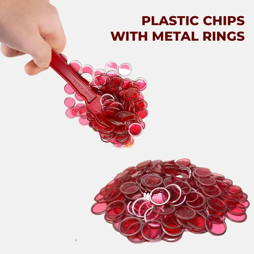 Miniatura 4 de MR CHIPS Varita magnética de bingo mejorada hecha en Estados Unidos y 200 piezas de chips de plástico rojo de ¾ pulgadas con anillos de metal, apoya