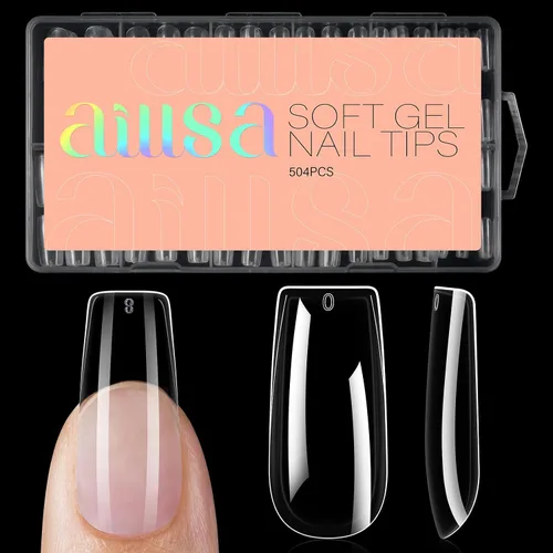Miniatura 13 de AILLSA Puntas de uñas medianas de almendra, uñas de gel suave transparente, puntas de uñas preformadas de cobertura completa, puntas de uñas