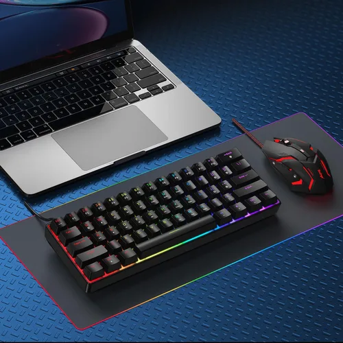 Miniatura 8 de BlueFinger Combo de teclado y mouse mecánicos para juegos 60% – Teclado RGB con retroiluminación arcoíris de 61 teclas con interruptor rojo y 4 DPI