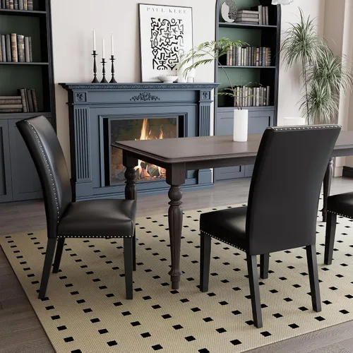 Miniatura 14 de PADMA HOUSE Grey Parsons - Juego de 4 sillas de comedor tapizadas, de piel sintética, con ribete de cabeza de clavo, moderna silla auxiliar sin Gris