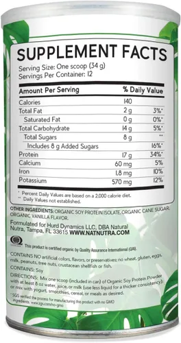 Miniatura 2 de Natural Nutra Polvo orgánico vegano de origen de proteína de soja a base de plantas, apoya los huesos y mejora la salud cardiovascular, sin gluten
