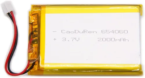 Número de pieza verificado MSDS: 654060, batería recargable de iones de polímero de litio Li Lipo de 3.7V 2000mAh con conector JST de 2 pines de