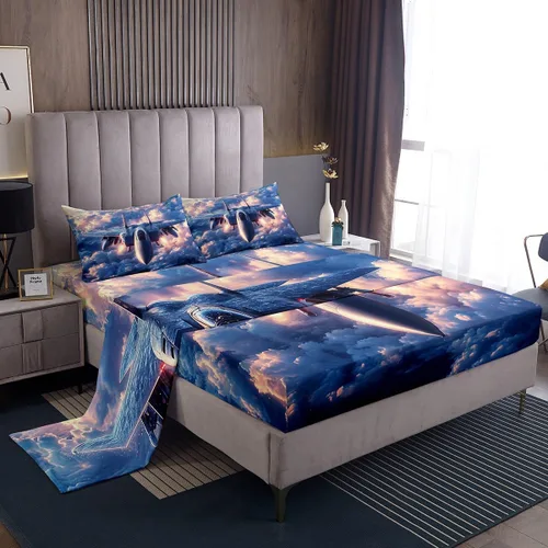 Miniatura 8 de Castle Fairy Ukiyoe Ocean - Juego de sábanas tamaño individual, juego de sábanas de flor de cerezo de estilo japonés para niños y adolescentes