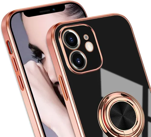 Miniatura 7 de Compatible con iPhone 11 Kickstand, anillo de rotación de 360 grados integrado con borde de oro rosa brillante que funciona con soporte magnético