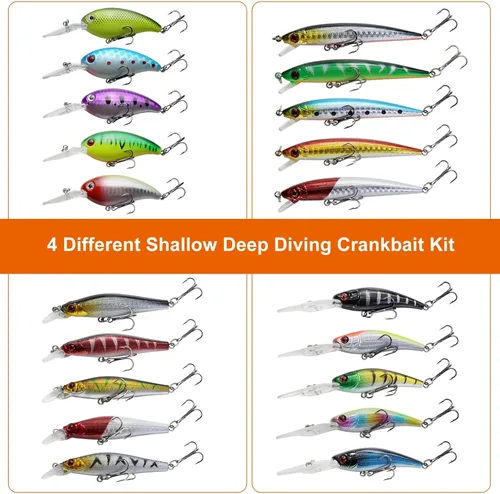 Miniatura 2 de Minnow Crank Baits - Kit de señuelos de pesca con anzuelos para agua salada y agua dulce, kit de señuelos para pesca de trucha, lubina, salmón
