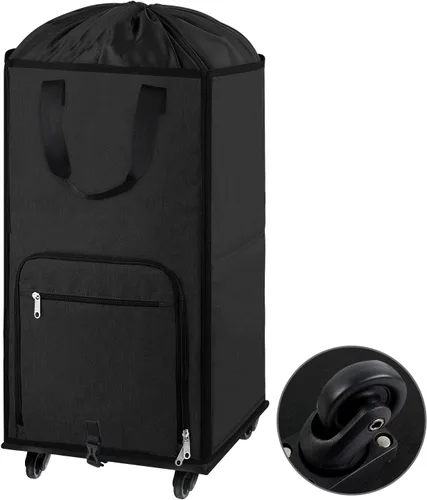 Miniatura 9 de Bukere - Cesta de lavandería con ruedas, cesta grande con 4 ruedas y 2 asas, bolsa de lavandería con ruedas plegable independiente para ropa, Gris