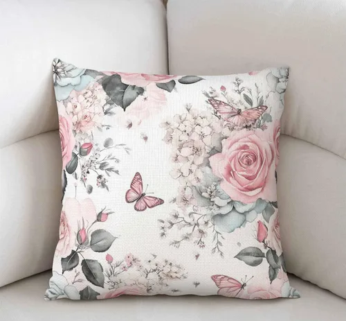 Miniatura 2 de Swono Funda de almohada de flores y hojas rosas, funda de almohada con patrón floral de acuarela, funda de almohada de arpillera de flores y rosas