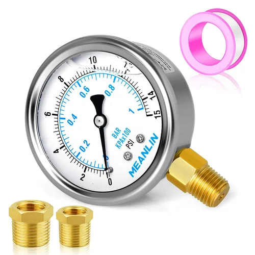 Miniatura 22 de MEANLIN MEASURE - Manómetro de acero inoxidable, relleno de líquido, esfera con cara de 2.5 pulgadas, NPT de 1/4 de pulgada, agua, aceite y gas
