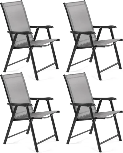 Miniatura 15 de Yaheetech Juego de 4 sillas de patio al aire libre, sillas de comedor portátiles con reposabrazos para campamento, césped, playa, sillas plegables